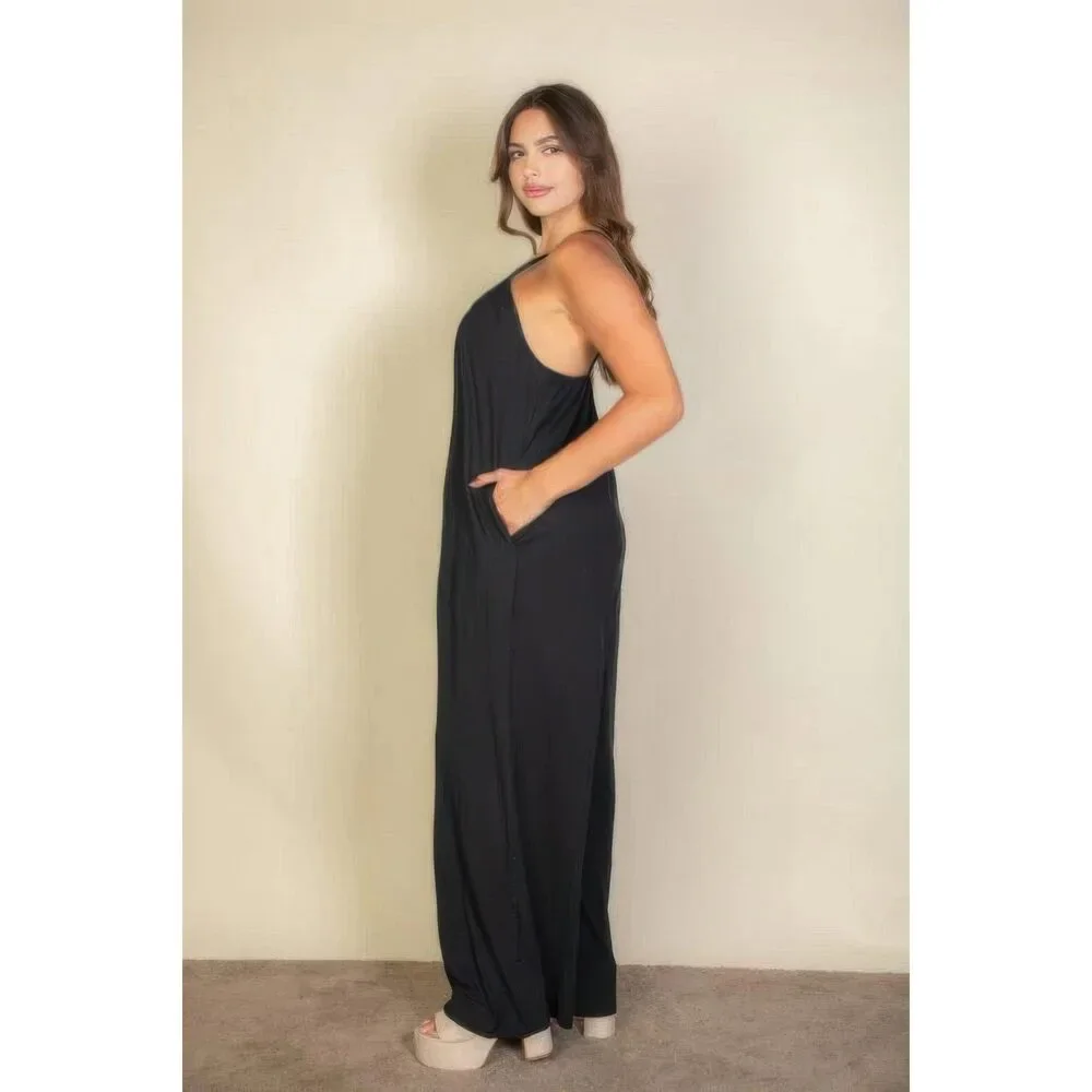Plus spaghetti strap solid wide jumpsuit - Picture 2 of 3